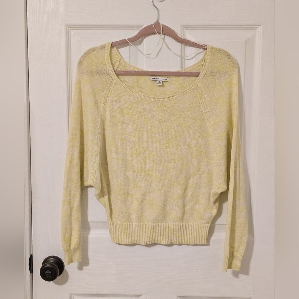 American Eagle Yellow Knit Pullover Sweater Dolman Sleeves Scoop Neck S